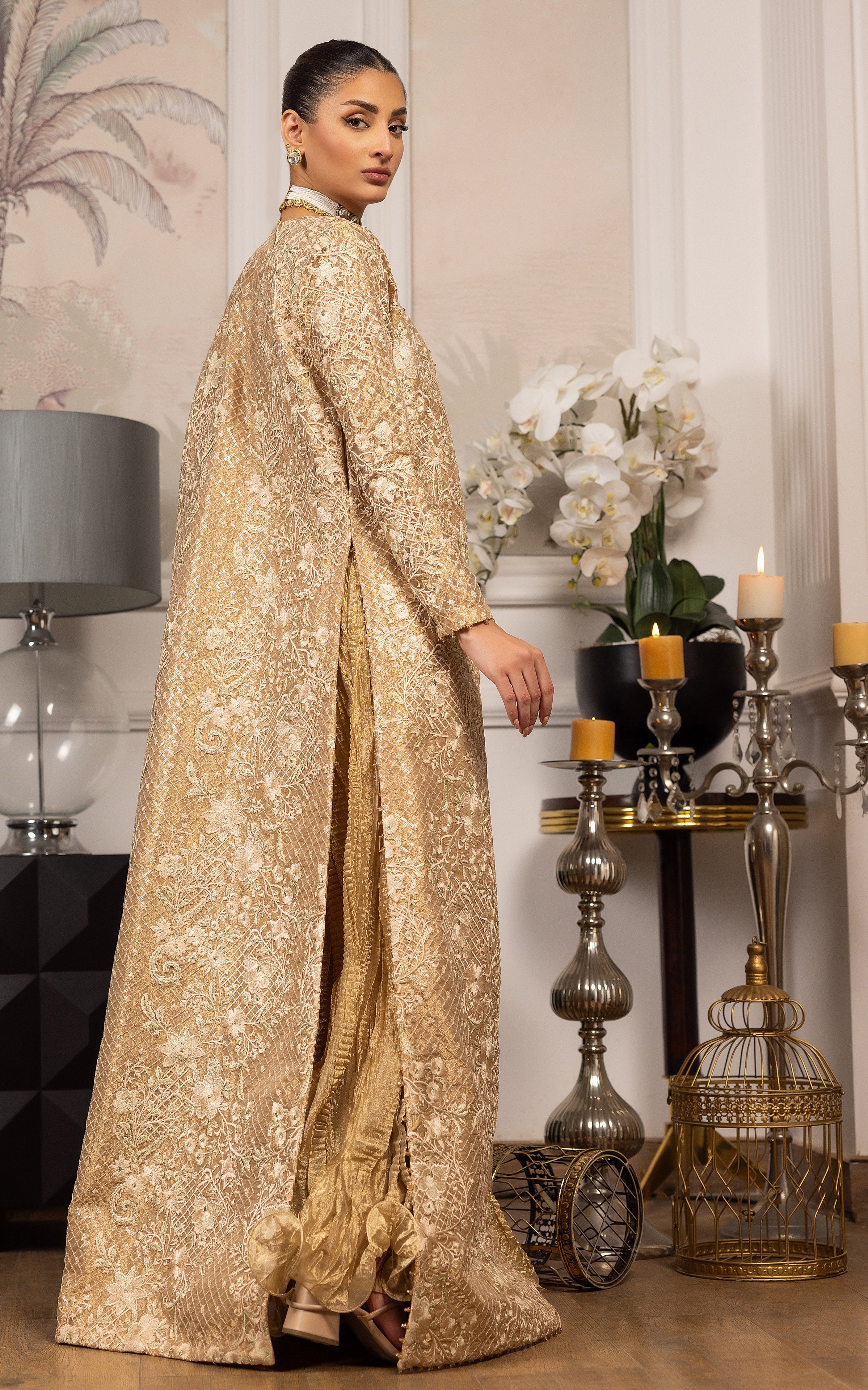 Gold Embroidered Masoori Jacket Lehenga (3-Piece) - Image 2