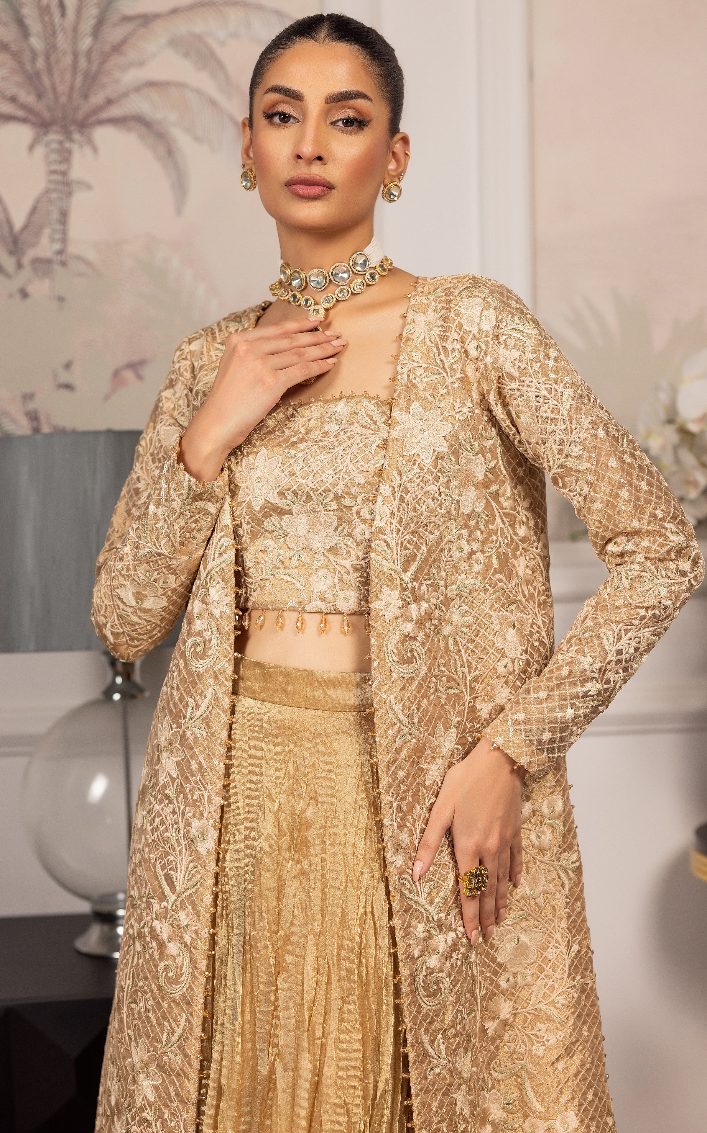 Gold Embroidered Masoori Jacket Lehenga (3-Piece) - Image 6