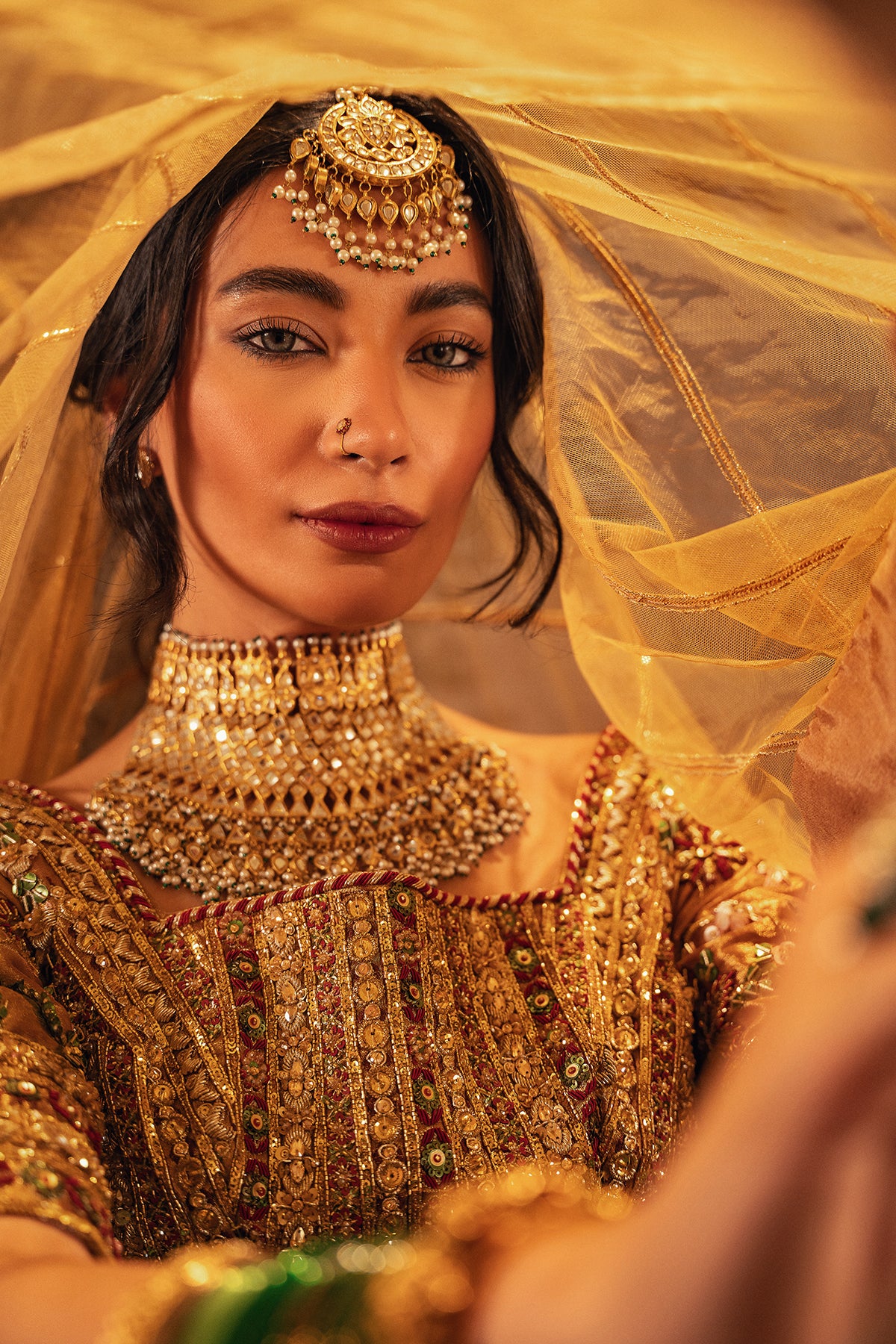 Pakistani Antique Gold Zardozi Masoori Silk Bridal Lehenga (3-Piece) - Image 2