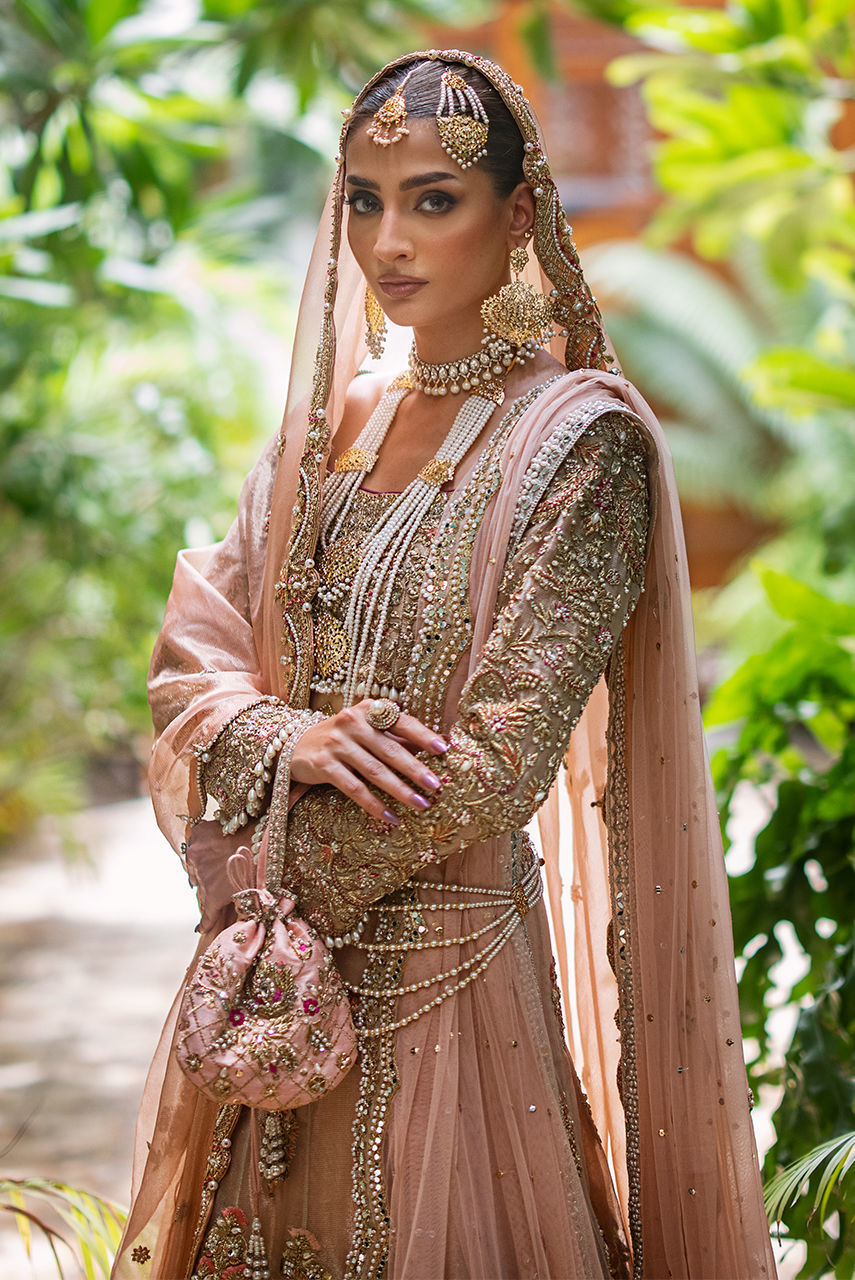 Gold & Blush Pink Embellished Maysuri Bridal Lehnga Choli (3-Piece) - Image 7