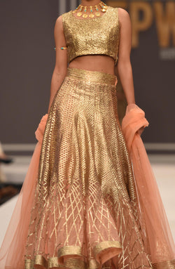 Rose Gold Gota Work Metallic Lehenga (3-Piece) - Image 1