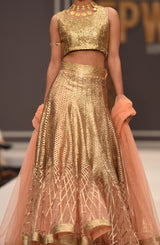 Rose Gold Gota Work Metallic Lehenga (3-Piece) - Image 2