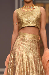 Rose Gold Gota Work Metallic Lehenga (3-Piece) - Image 3