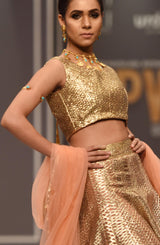 Rose Gold Gota Work Metallic Lehenga (3-Piece) - Image 4