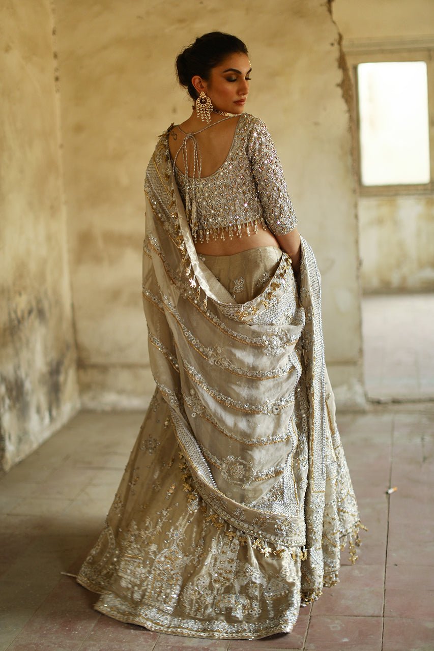 Gold Zardozi & Gota Metallic Silk Lehenga Choli (3-Piece) - Image 5