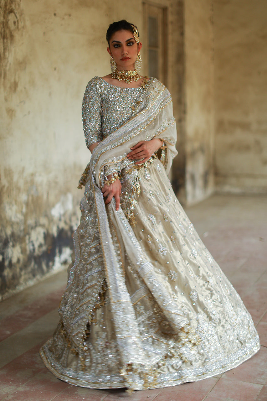 Gold Zardozi & Gota Metallic Silk Lehenga Choli (3-Piece) - Image 6