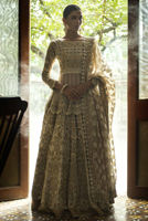 Pakistani Antique White & Gold Embroidered Meysori Organza Lehenga (3-Piece) - Image 2