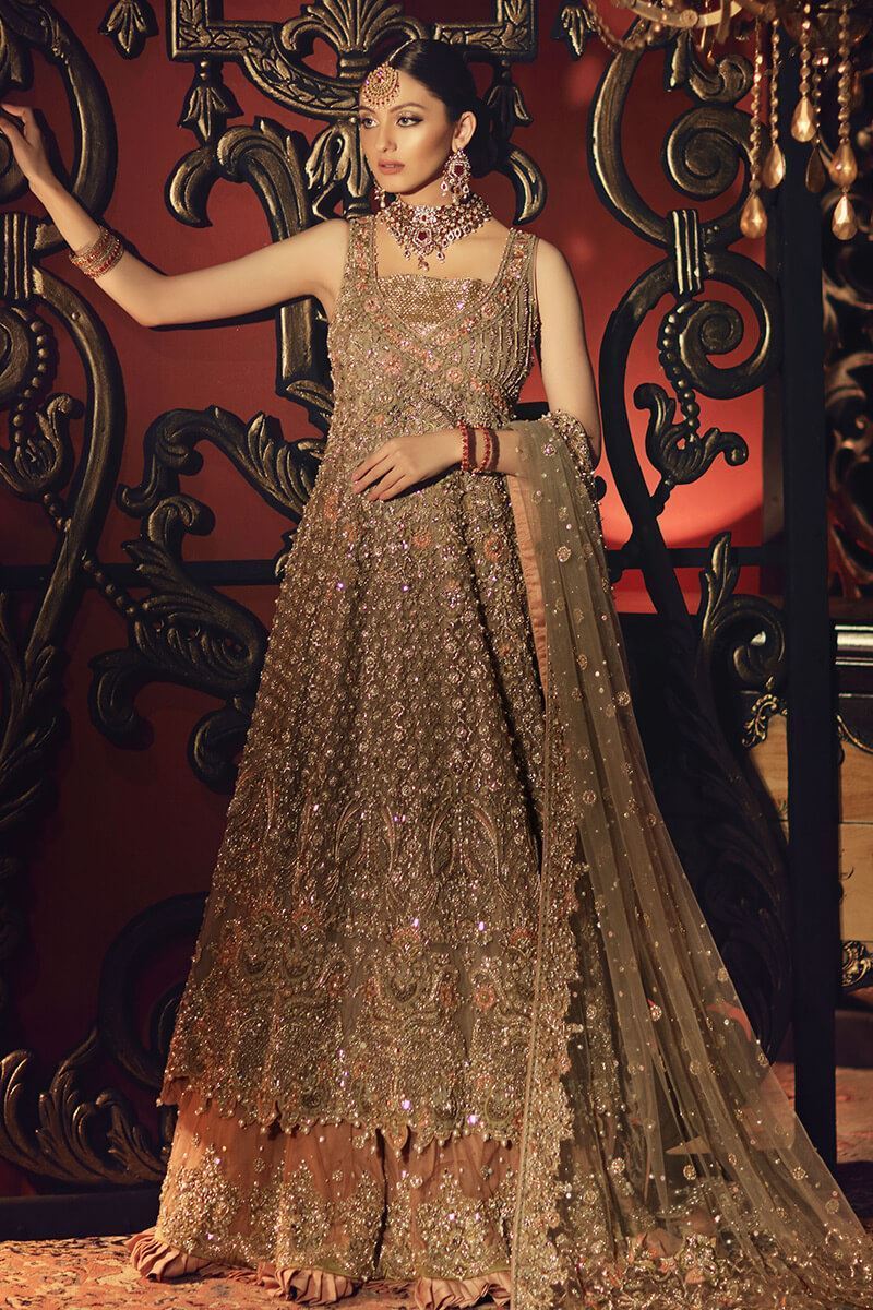 Grey 3D Embroidered Net Lehenga Set (3-Piece) - Image 1