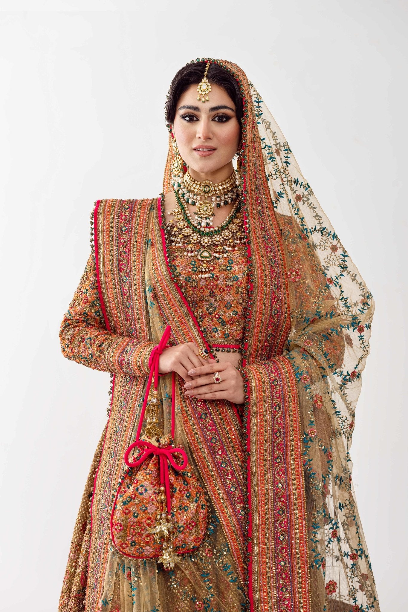 Pakistani Mustard Gold Embroidered Net Bridal Lehenga (4-Piece) - Image 3