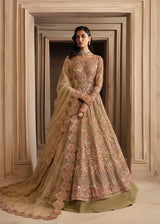 Pakistani Muted Gold Hand-Embellished Net Lehenga (3-Piece) - Image 2
