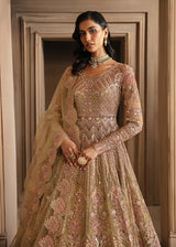 Pakistani Muted Gold Hand-Embellished Net Lehenga (3-Piece) - Image 3