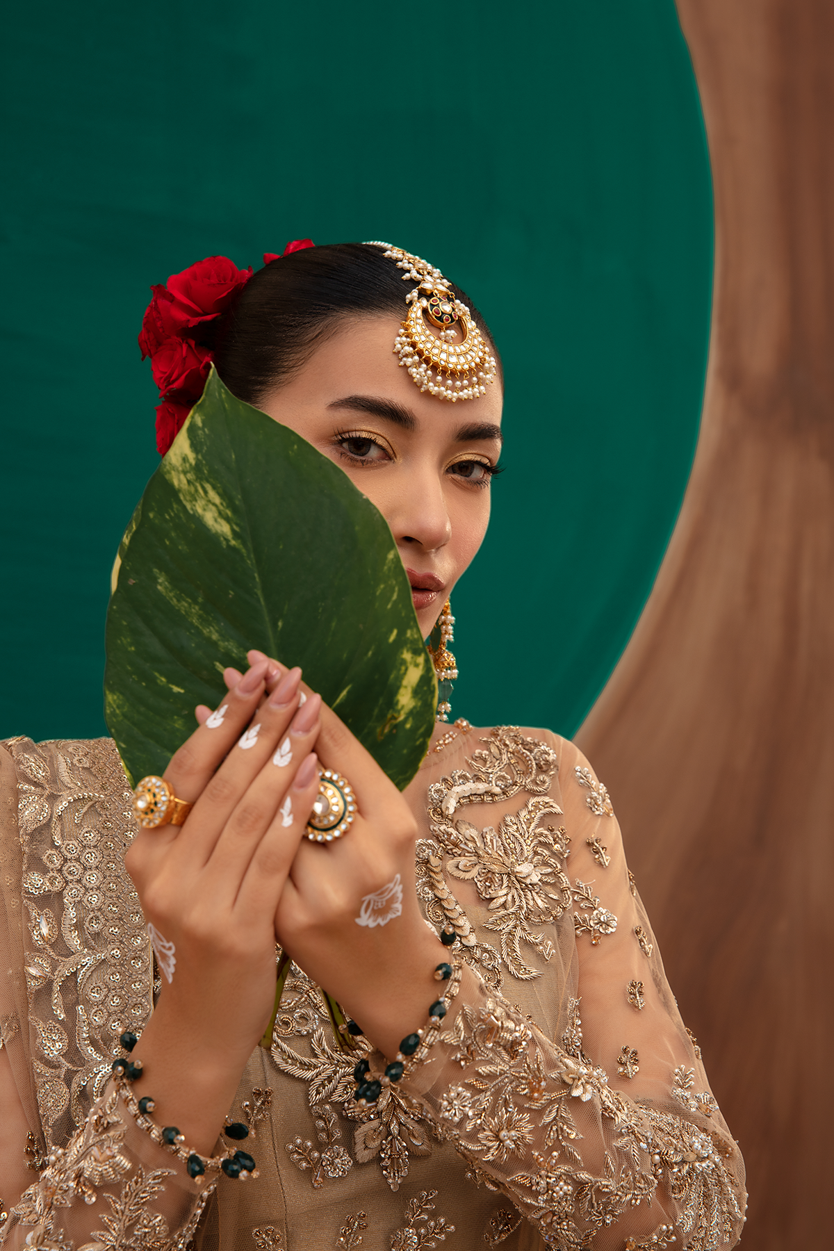 Gold Embellished Net Mermaid Lehenga (3-Piece) - Image 10