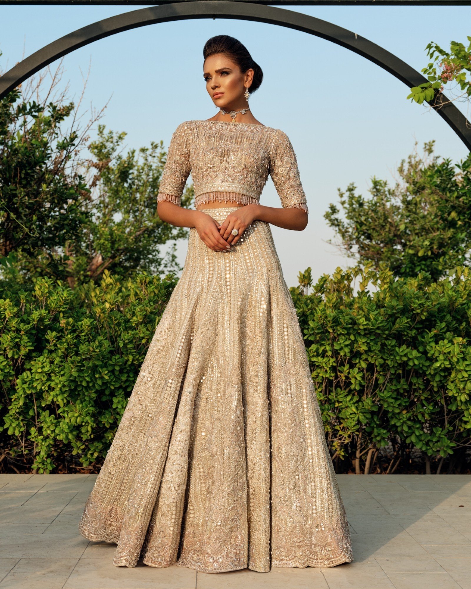 Champagne Embellished Net Lehenga Choli (2-Piece) - Image 1