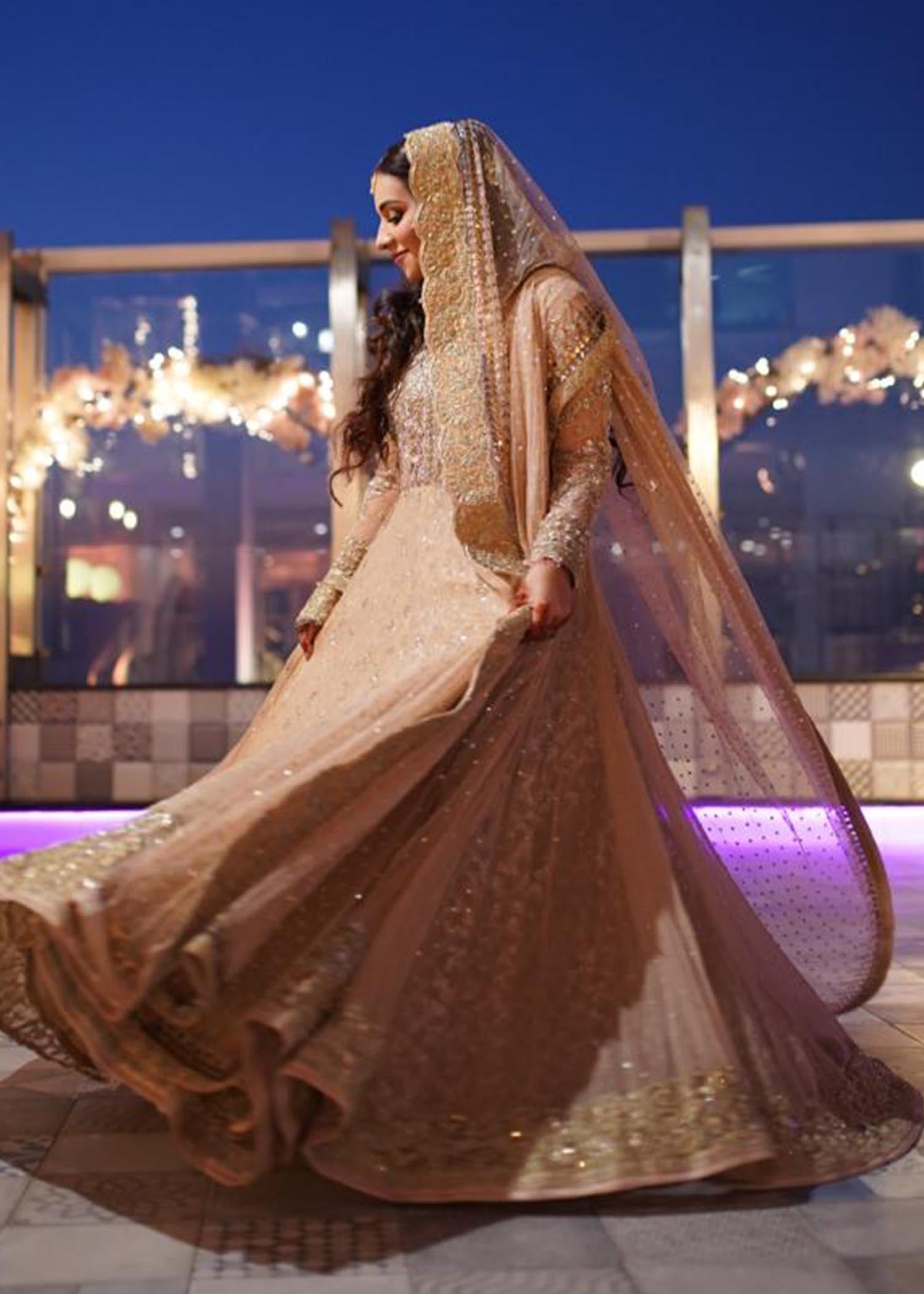 Blush Gold Embroidered Net Silk Bridal Lehenga (3-Piece) - Image 5