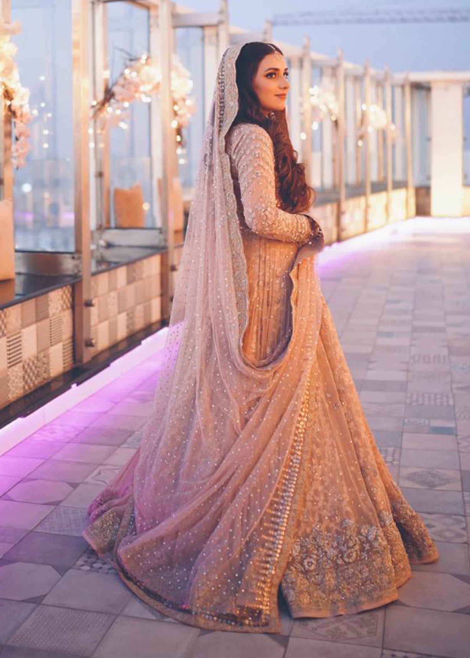 Blush Gold Embroidered Net Silk Bridal Lehenga (3-Piece) - Image 6