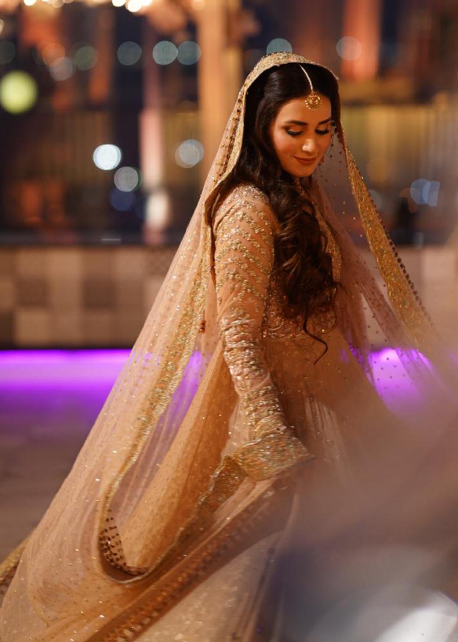 Blush Gold Embroidered Net Silk Bridal Lehenga (3-Piece) - Image 7