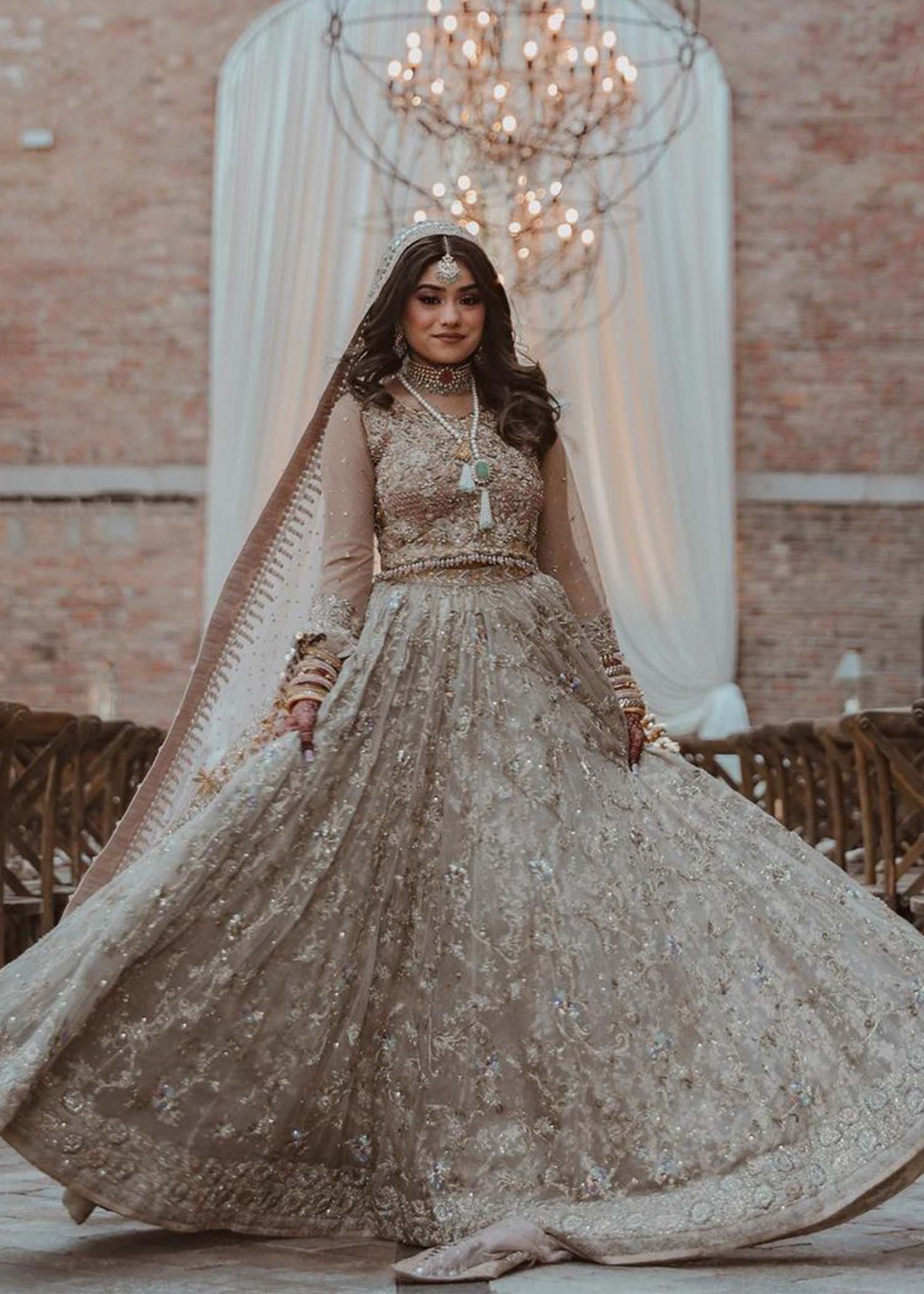 Champagne Embellished Net Bridal Lehenga (3-Piece) - Image 1