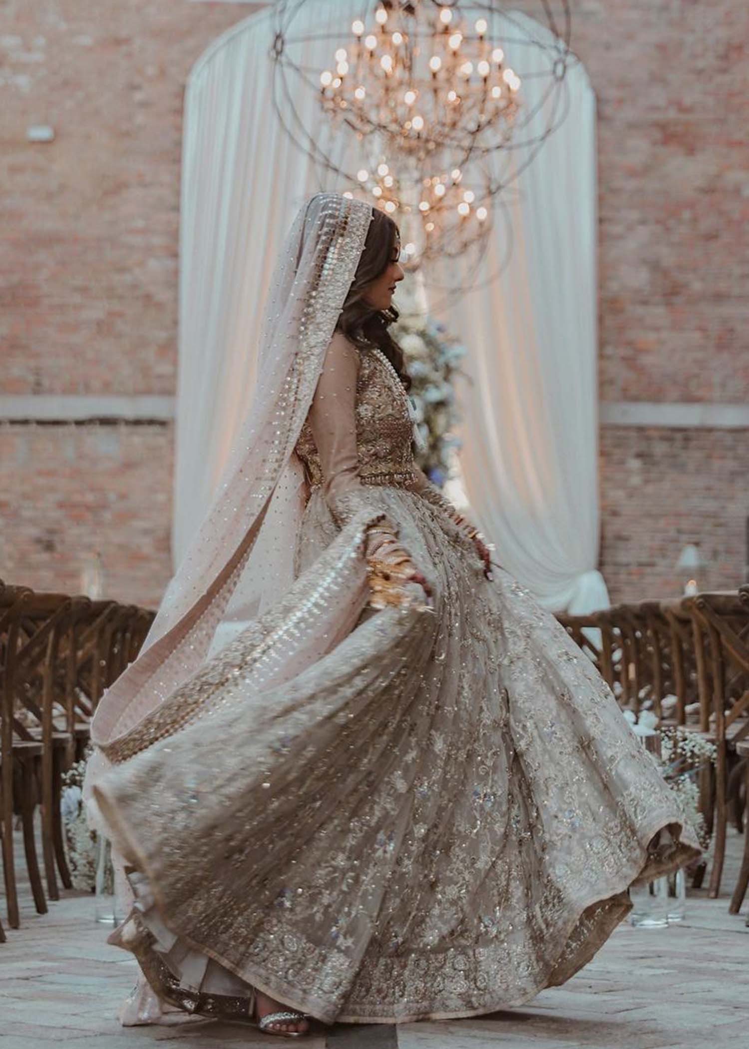 Champagne Embellished Net Bridal Lehenga (3-Piece) - Image 2