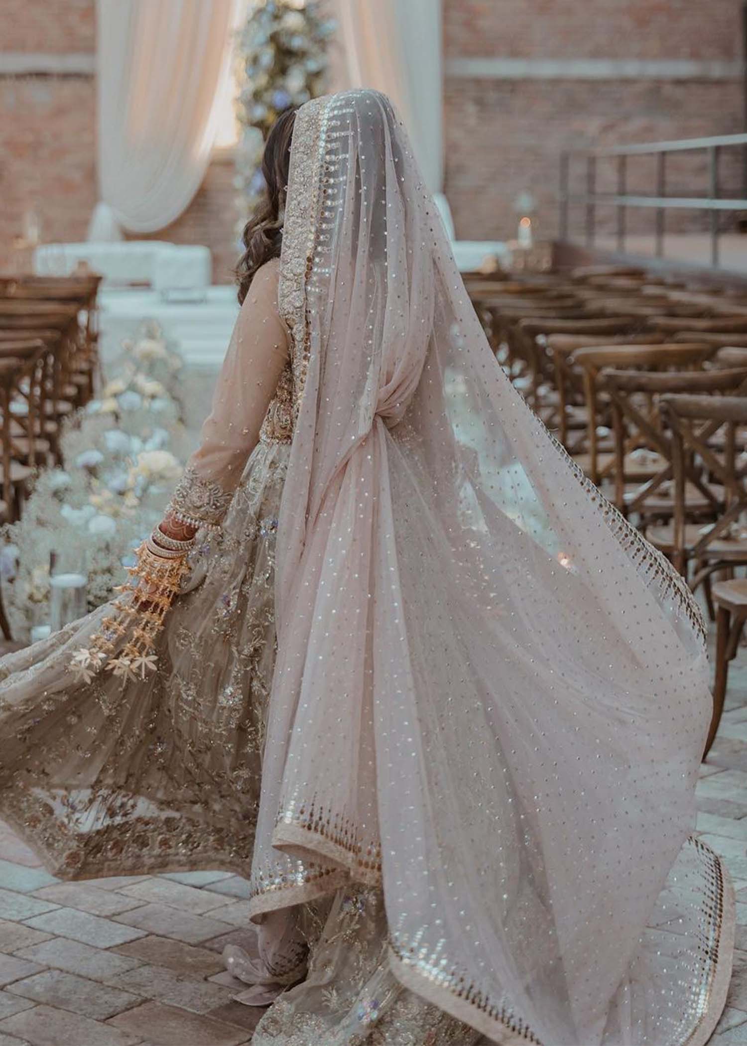 Champagne Embellished Net Bridal Lehenga (3-Piece) - Image 4