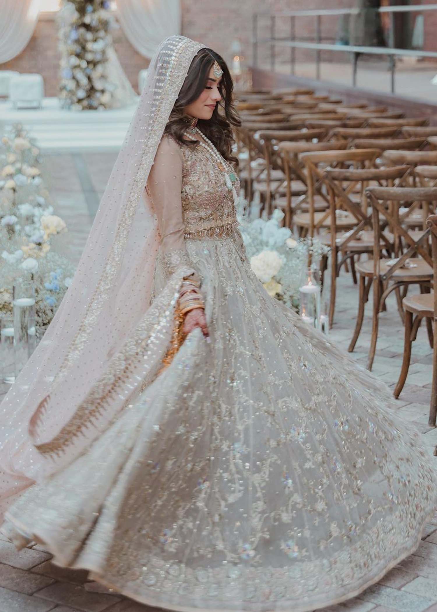 Champagne Embellished Net Bridal Lehenga (3-Piece) - Image 5