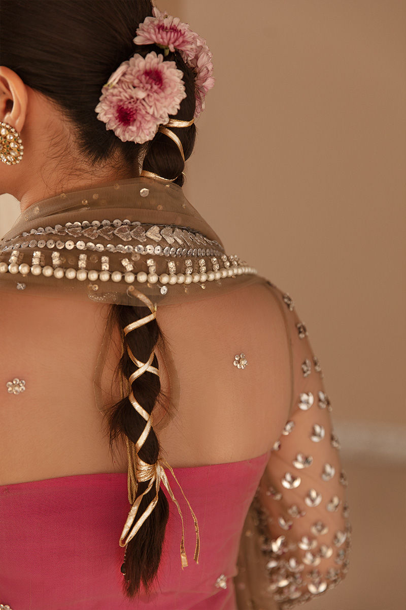 Indian Copper Hand-Embellished Net Lehenga Dress (3-Piece) - Image 6