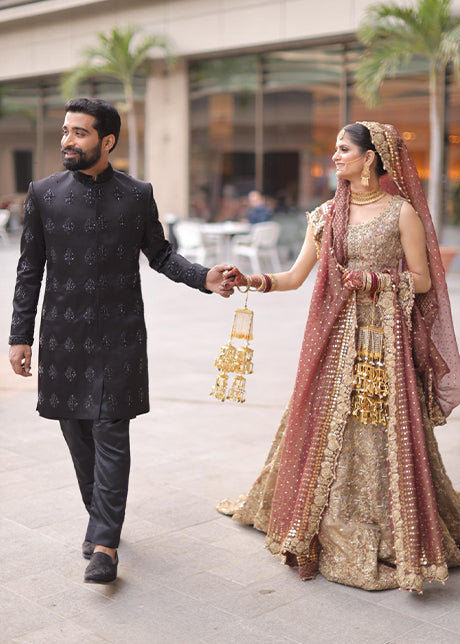 Antique Gold Embellished Net Organza Bridal Lehenga (3-Piece) - Image 16