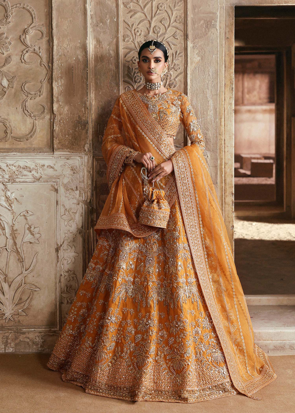 Pakistani Amber Hand-Embellished Net & Organza Bridal Lehenga (3-Piece) - Image 1