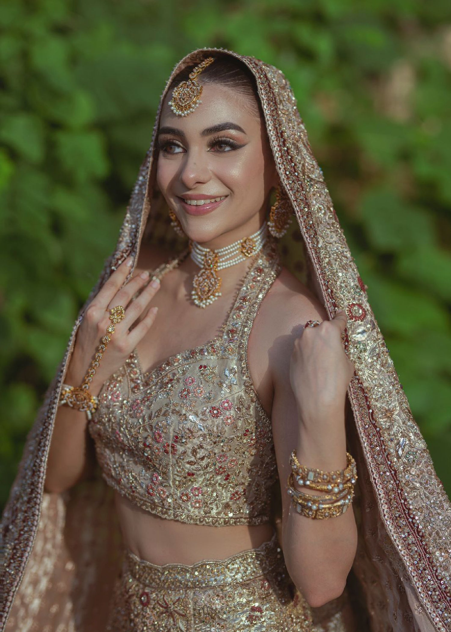 Champagne Gold Embellished Net Organza Lehenga (3-Piece) - Image 3
