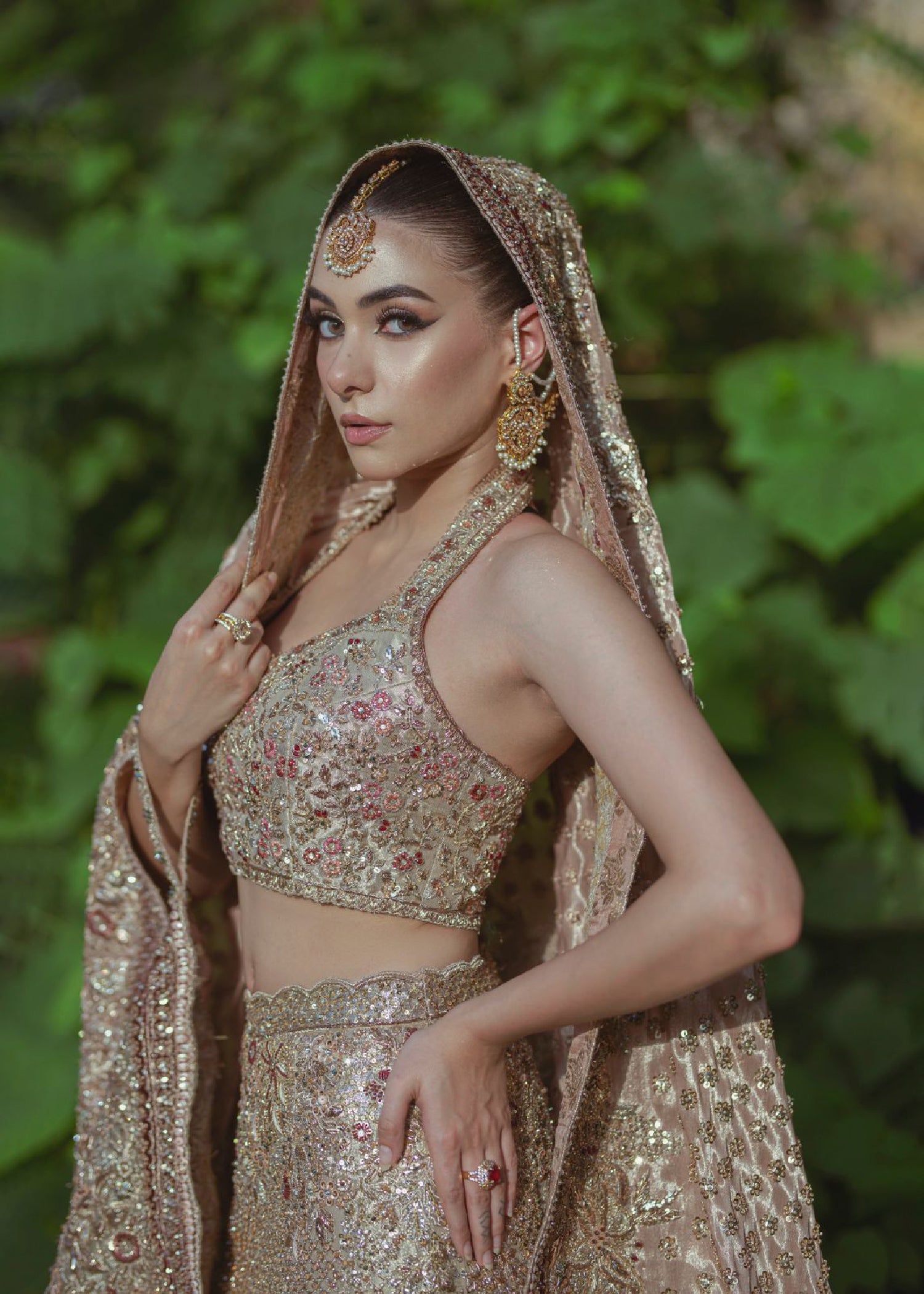 Champagne Gold Embellished Net Organza Lehenga (3-Piece) - Image 4