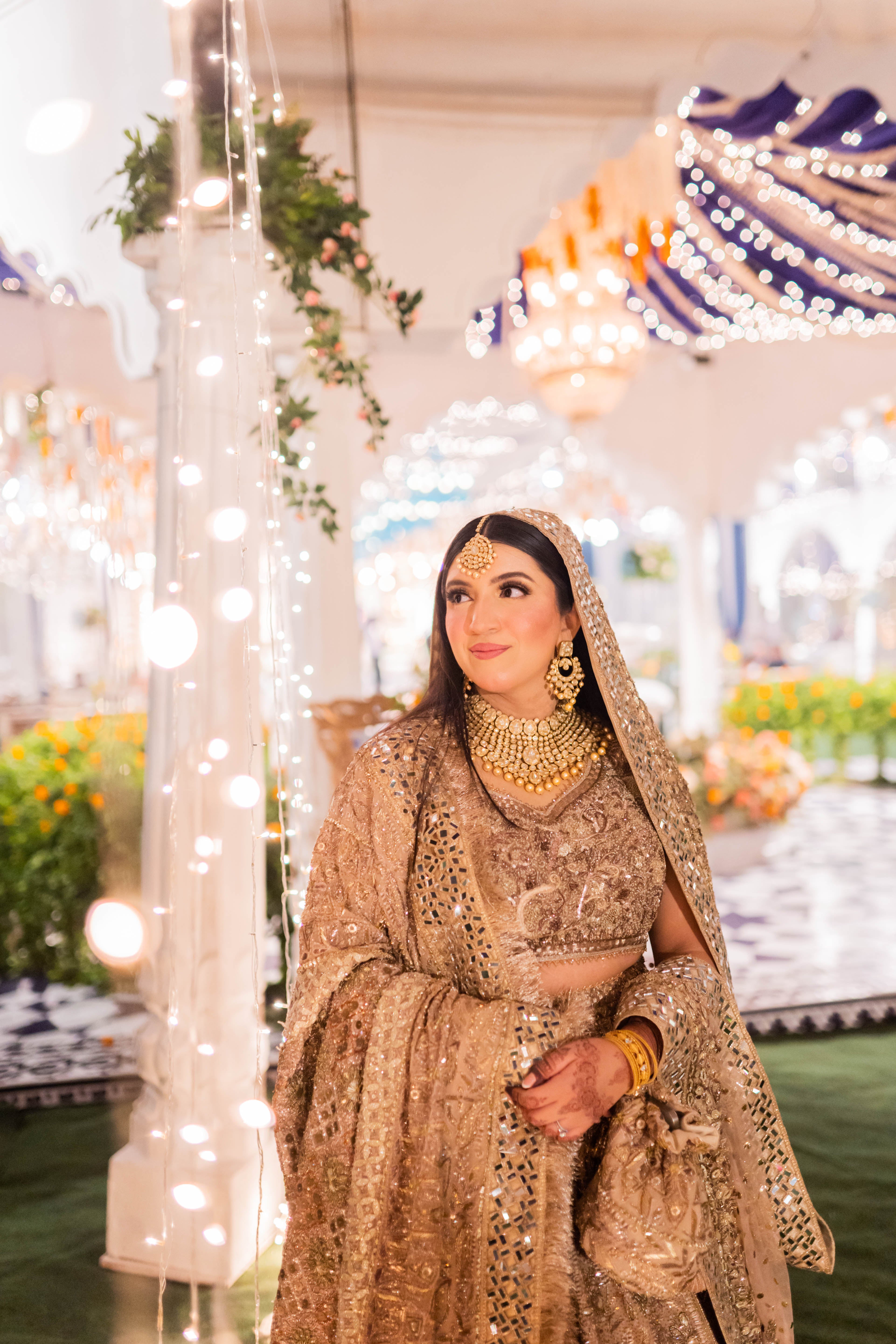 Champagne Gold Embellished Net Bridal Lehenga (3-Piece) - Image 5