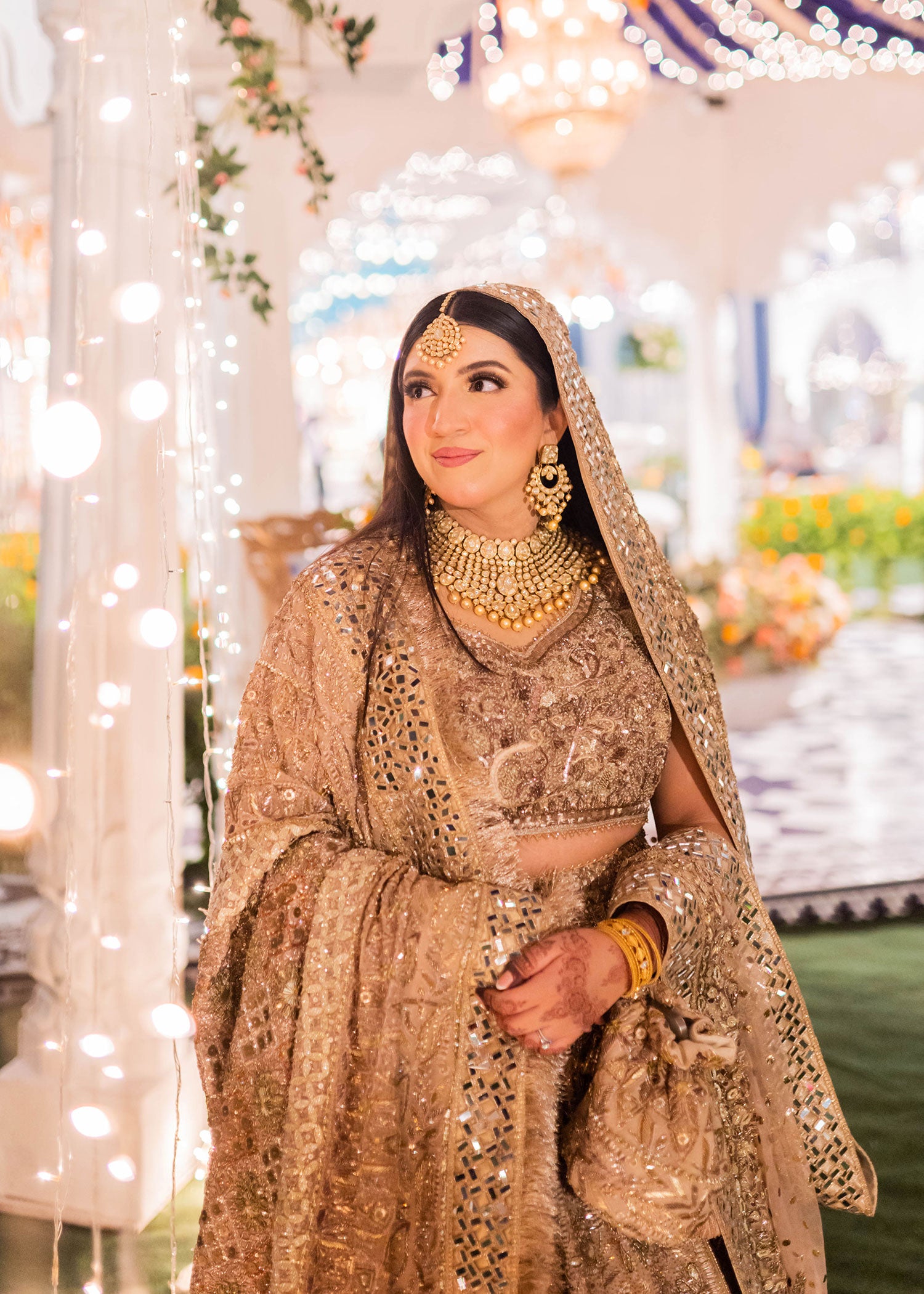 Champagne Gold Embellished Net Bridal Lehenga (3-Piece) - Image 6