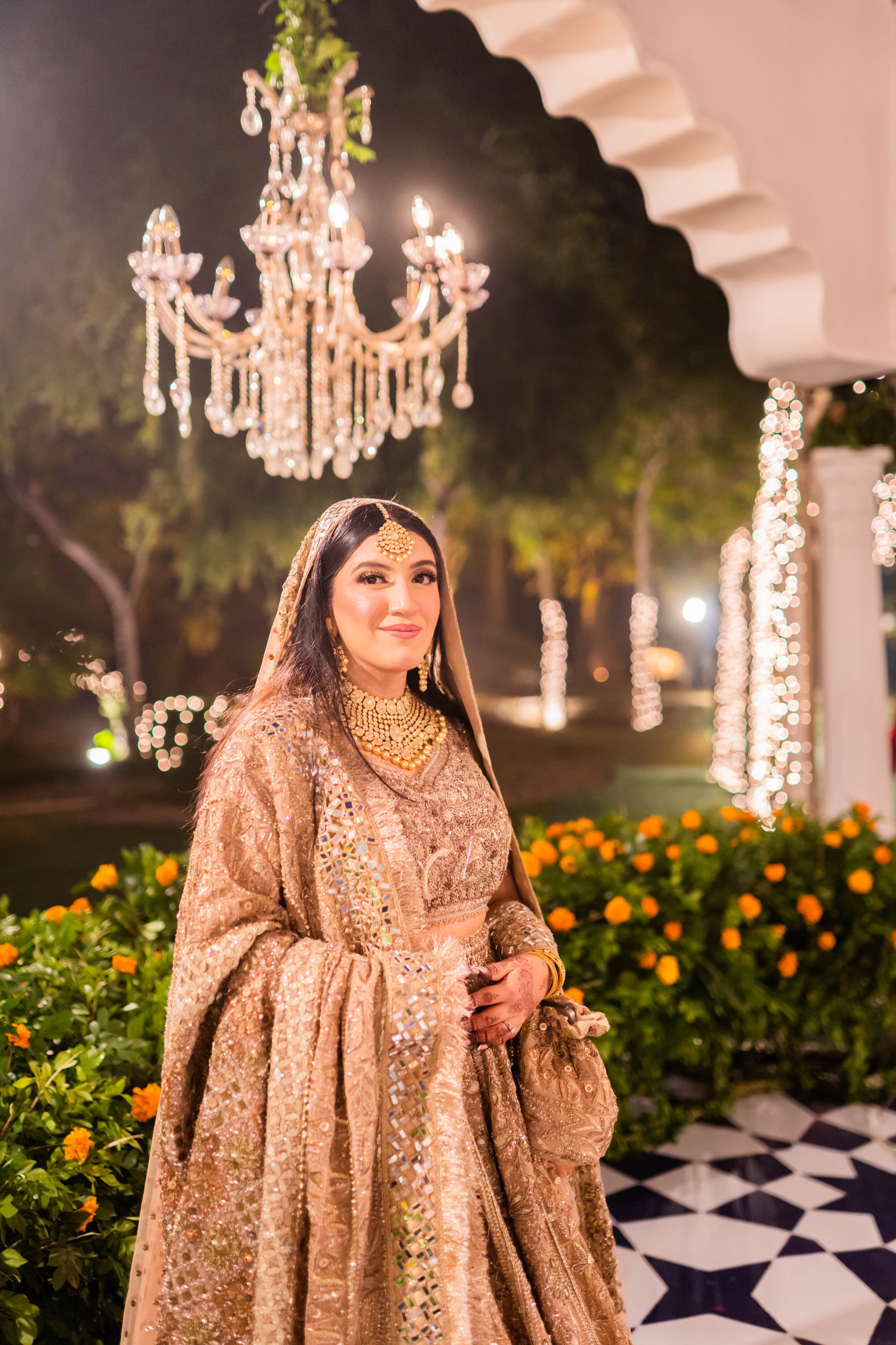 Champagne Gold Embellished Net Bridal Lehenga (3-Piece) - Image 8