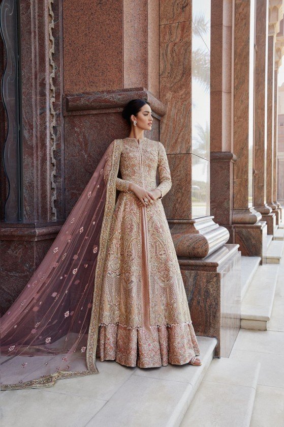 Pakistani Champagne Embellished Net Silk Mermaid Lehenga (2-Piece) - Image 23