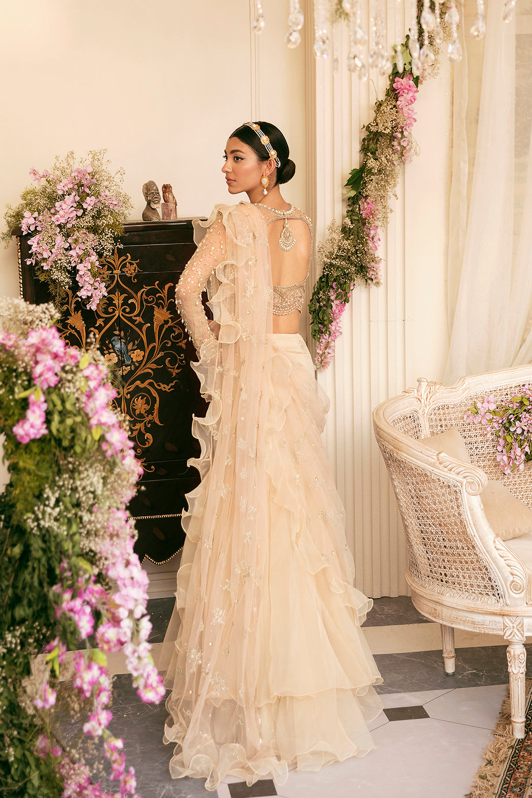 Champagne Embellished Net Lehenga Set (3-Piece) - Image 4