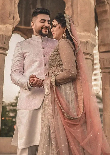 Champagne Peach Embellished Net Bridal Lehenga (3-Piece) - Image 10