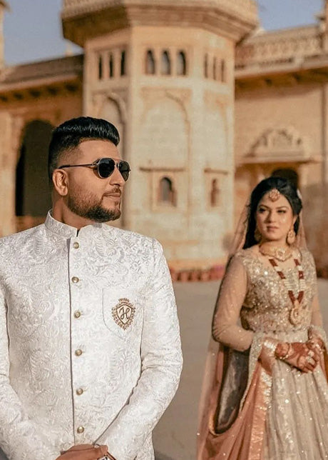 Champagne Peach Embellished Net Bridal Lehenga (3-Piece) - Image 7