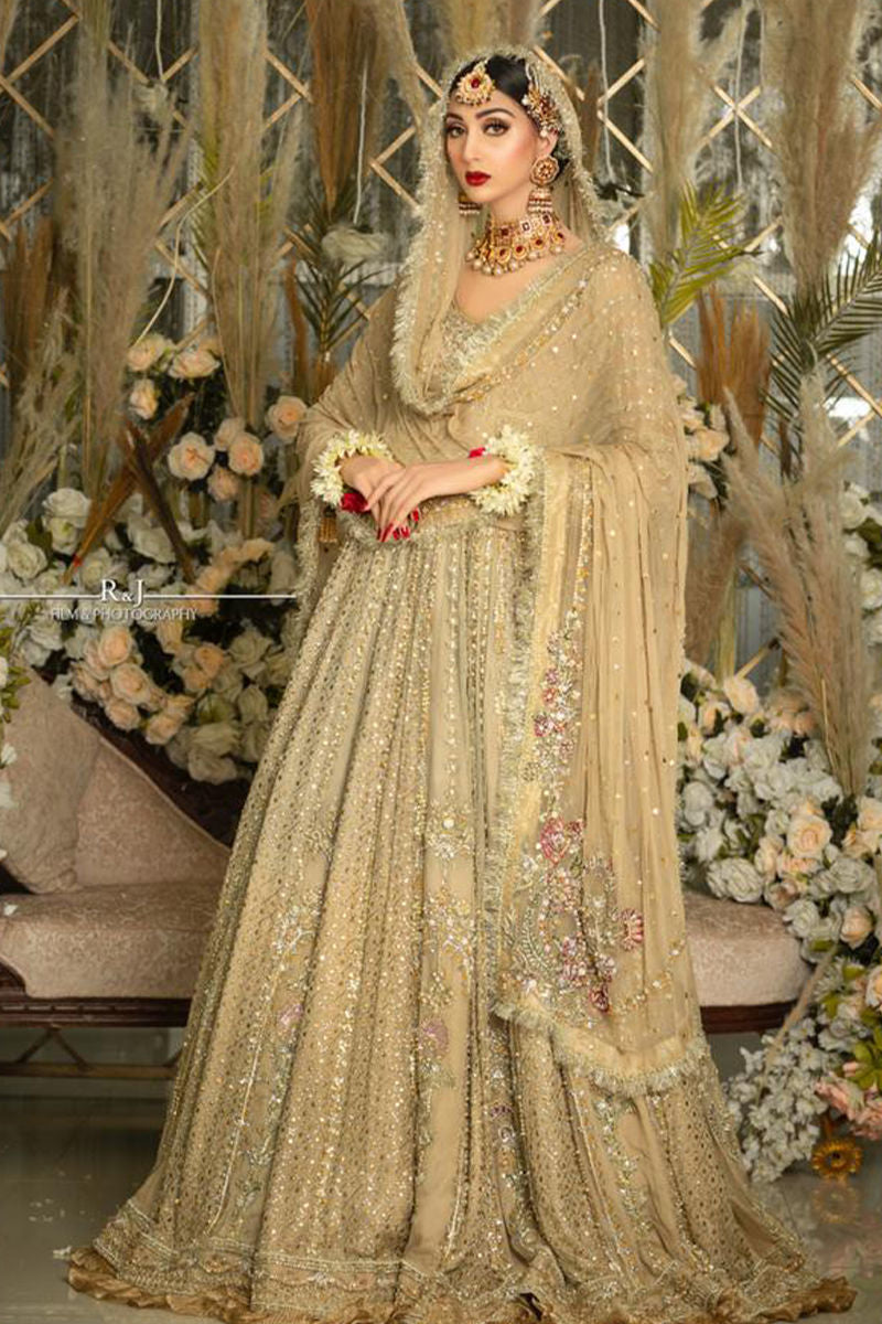 Champagne Gold Embellished Net Bridal Lehenga (3-Piece) - Image 1