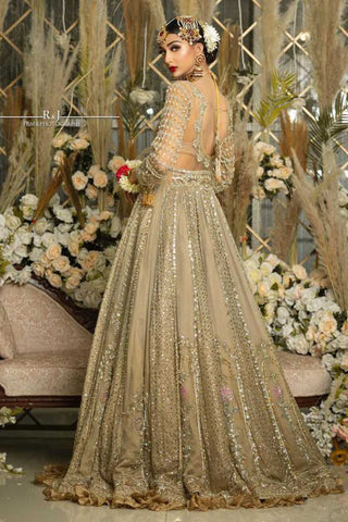 Champagne Gold Embellished Net Bridal Lehenga (3-Piece) - Image 3
