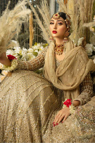 Champagne Gold Embellished Net Bridal Lehenga (3-Piece) - Image 4