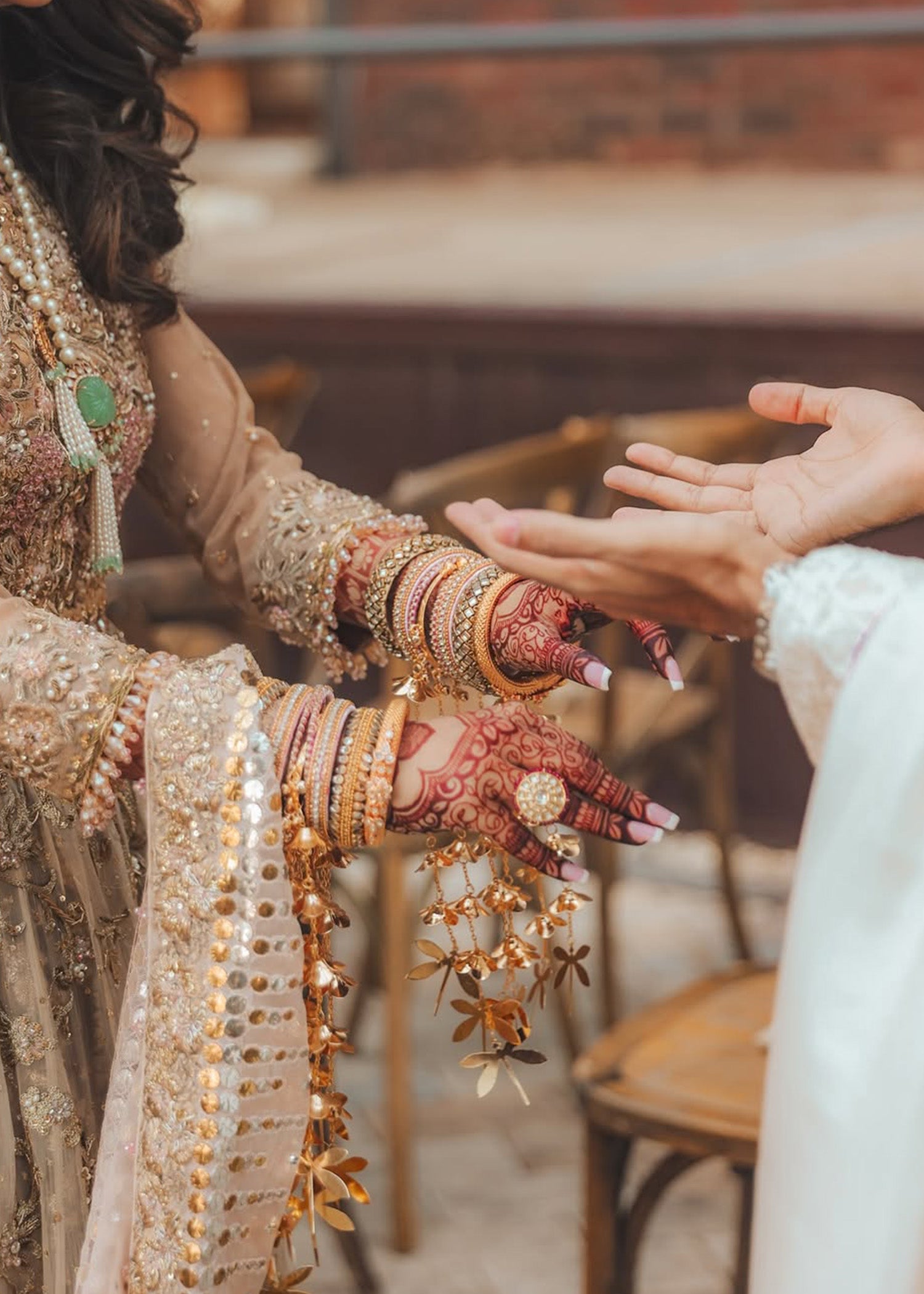 Champagne Gold Embellished Net Silk Bridal Lehenga (3-Piece) - Image 2