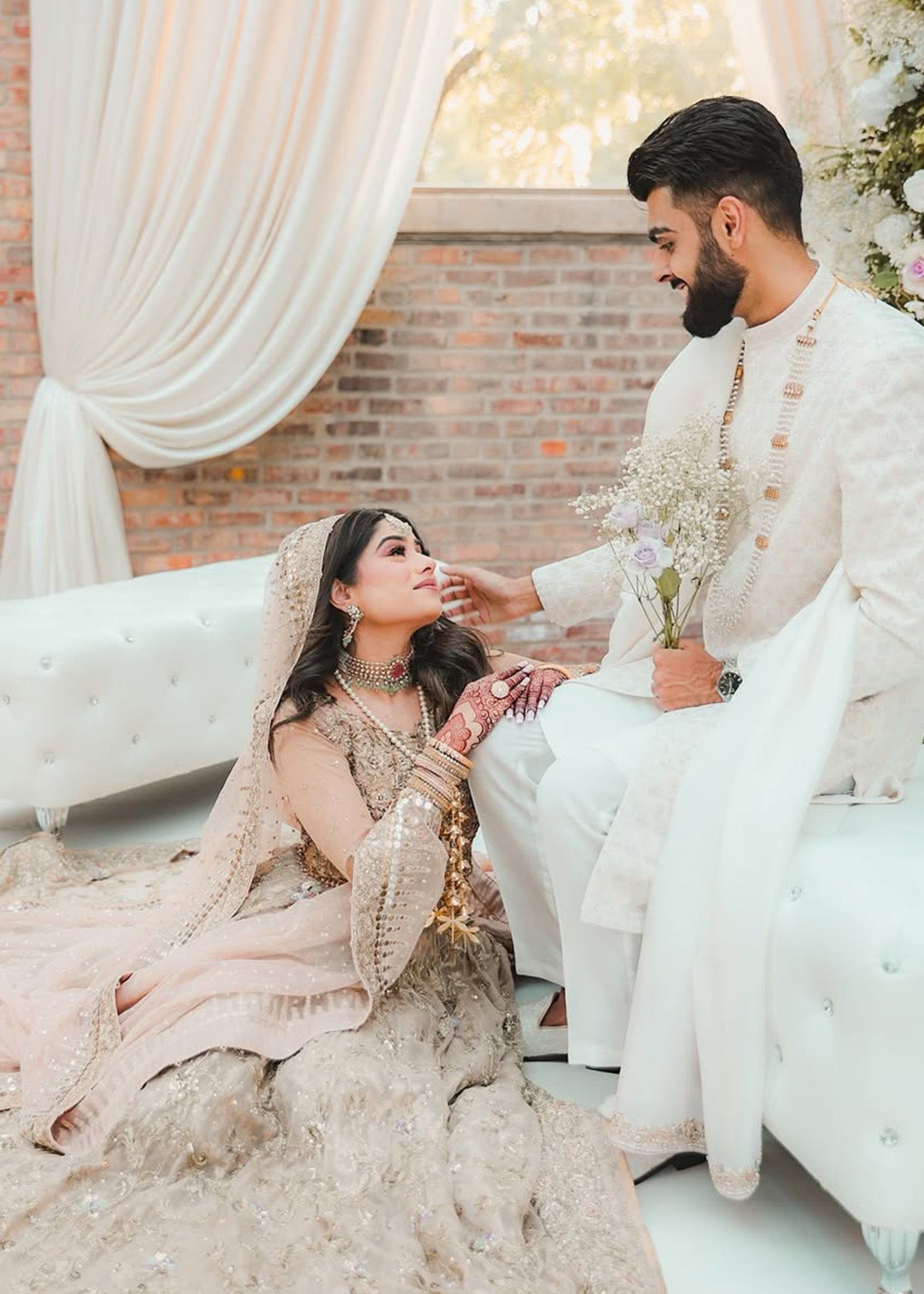 Champagne Gold Embellished Net Silk Bridal Lehenga (3-Piece) - Image 3