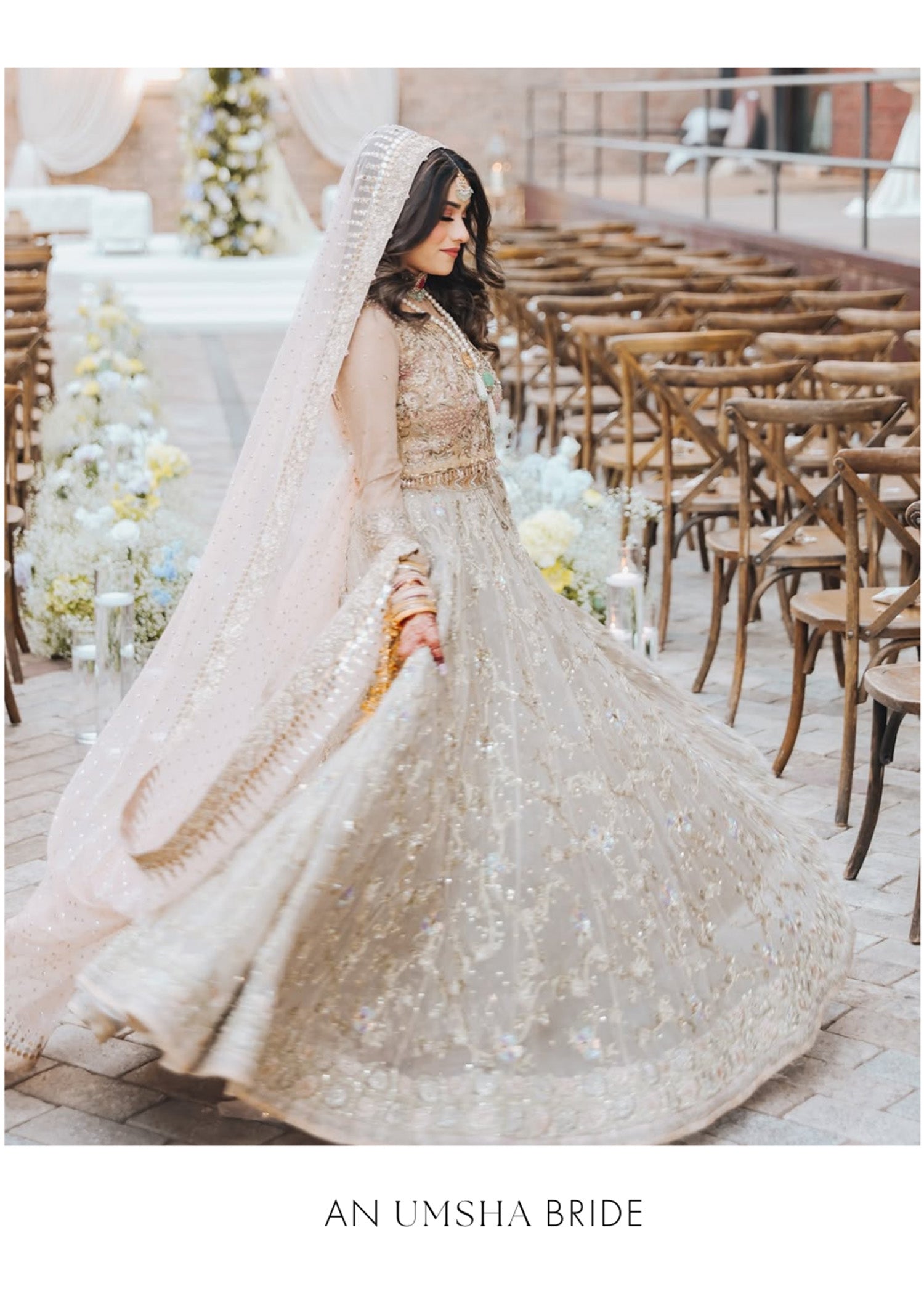 Champagne Gold Embellished Net Silk Bridal Lehenga (3-Piece) - Image 5