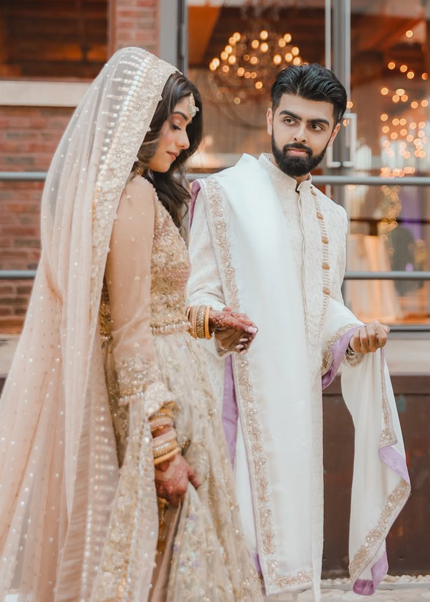 Champagne Gold Embellished Net Silk Bridal Lehenga (3-Piece) - Image 8