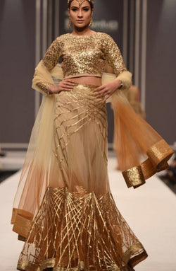 Gold and Rust Hand-Embroidered Gota Lehenga (3-Piece) - Image 1