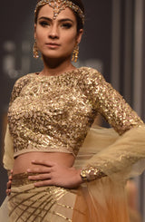 Gold and Rust Hand-Embroidered Gota Lehenga (3-Piece) - Image 3