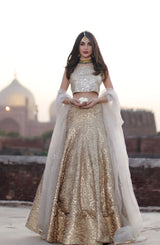 Gold Kundun & Gota Net Silk Lehenga Choli (3-Piece) - Image 2