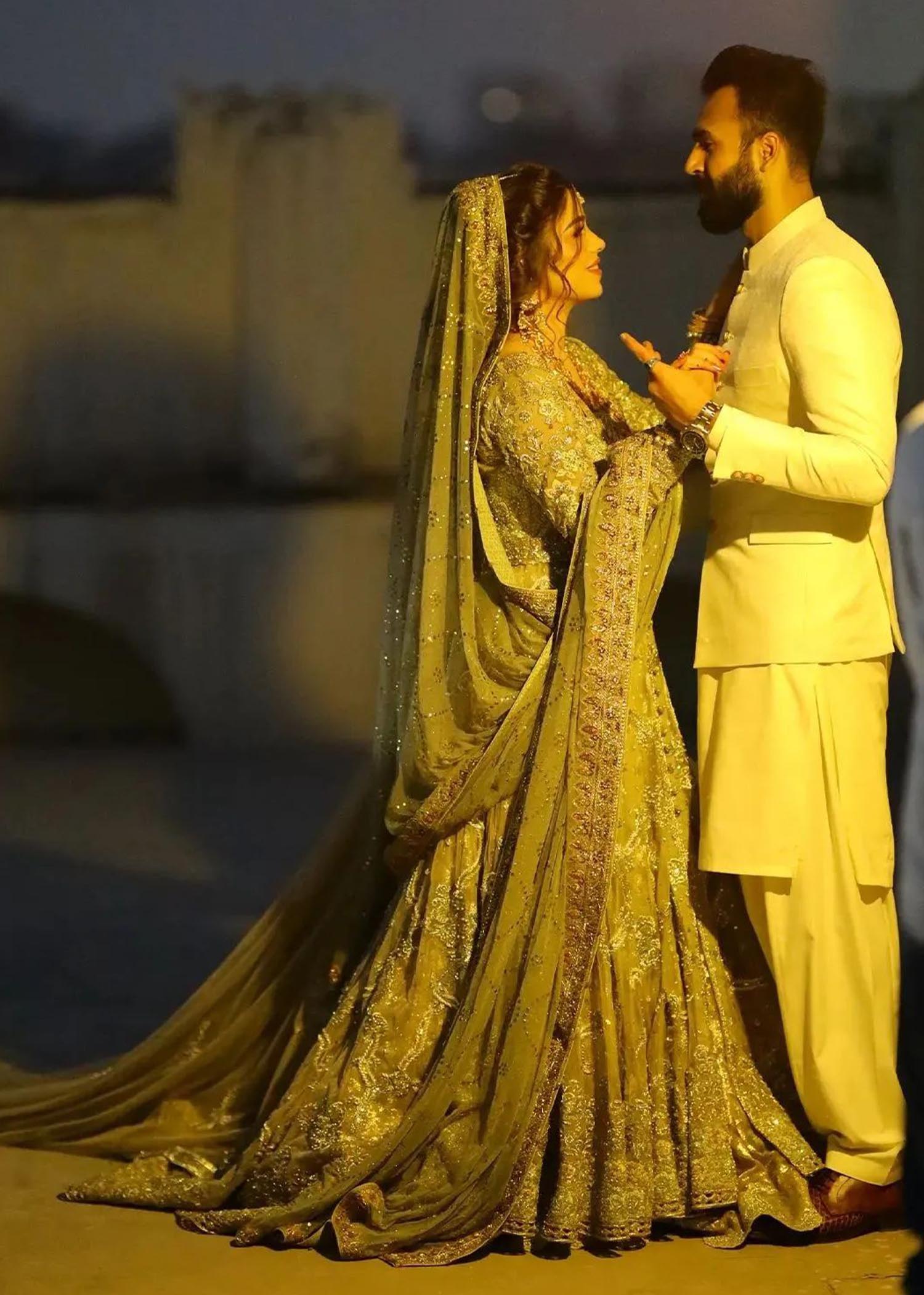 Sage Gold Embellished Net Silk Bridal Lehenga (3-Piece) - Image 3