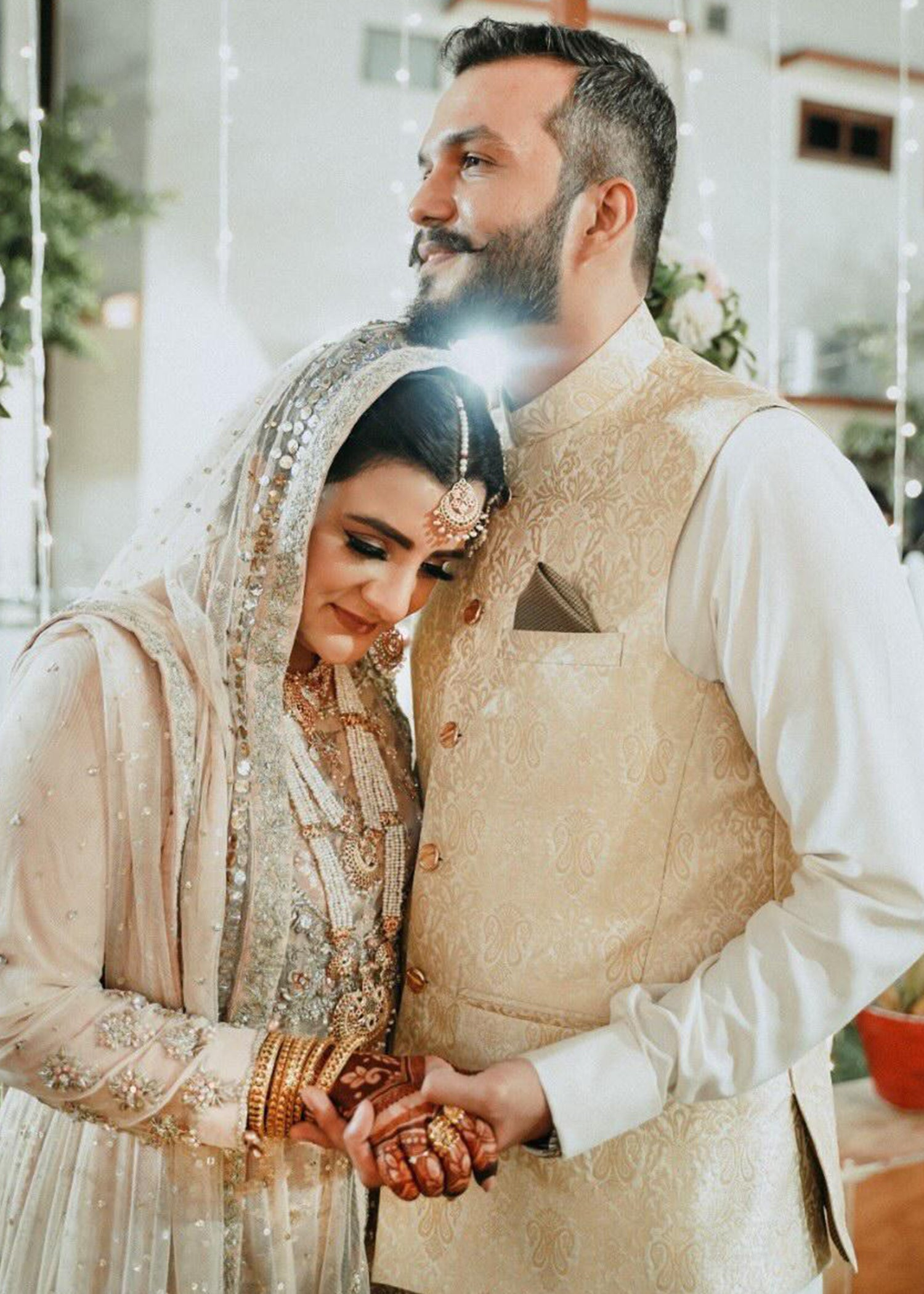 Champagne and Peach Embellished Net Bridal Lehenga (3-Piece) - Image 10