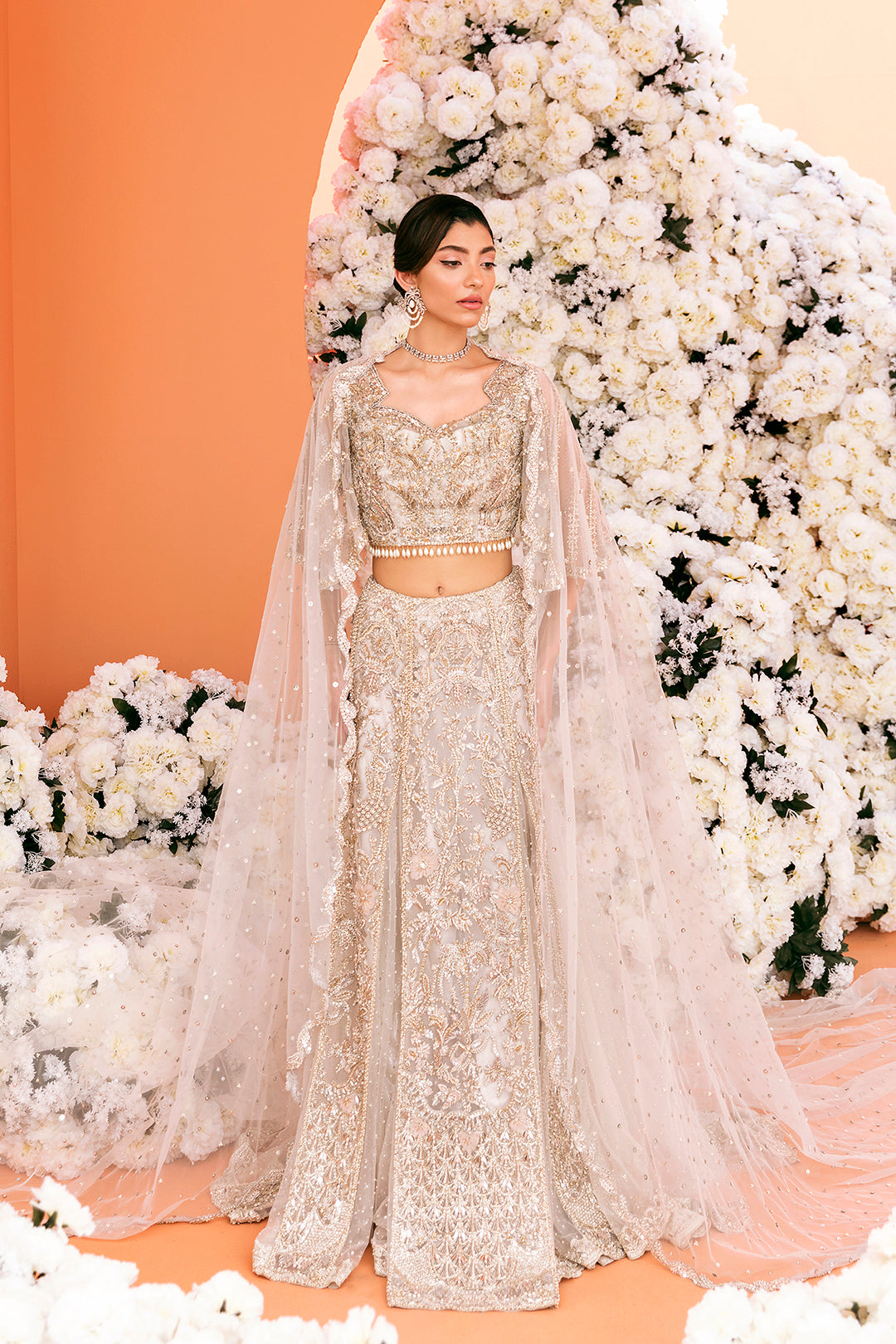 Champagne Embellished Net Lehenga Choli (3-Piece) - Image 1