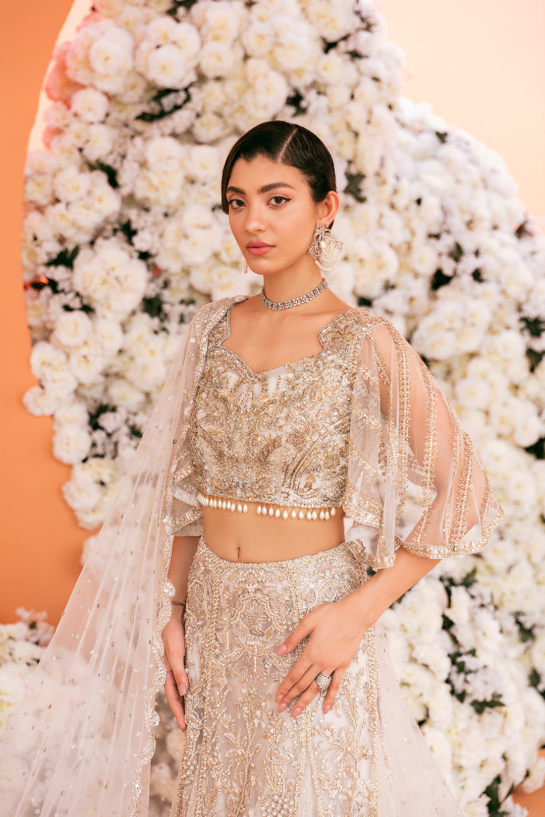 Champagne Embellished Net Lehenga Choli (3-Piece) - Image 2